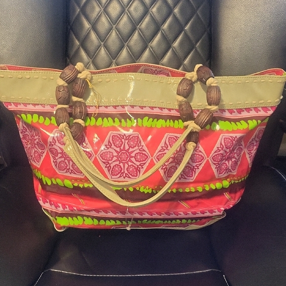 TRACT REESE- PLENTY- Vibrant Multicolor Tote with Wooden Handles - Picture 1 of 11